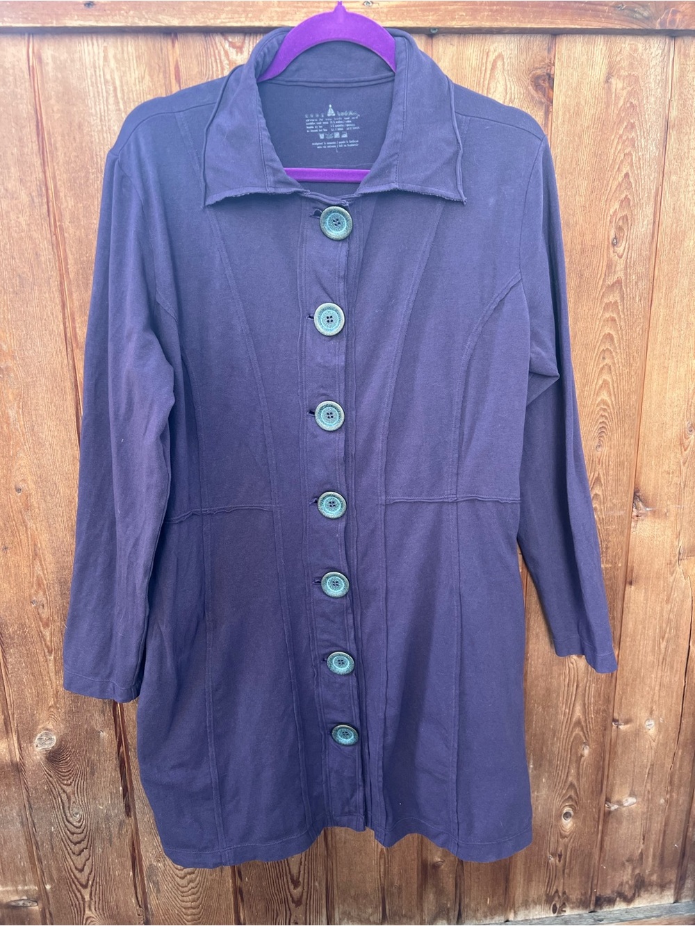 Neon Buddha Longline Button Jacket Size L Plum Purple Lagenlook